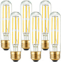 Arberlic 5 Inch Tubular Light Bulb,6W T10 LED Bulb Equivalent E26 led Bulb 60 watt dimmable,Neutral White 4000K,600lm,CRI85+,AC120V,Clear Glass Long E26 Edison Bulb,Flicker-Free,Pack of 6