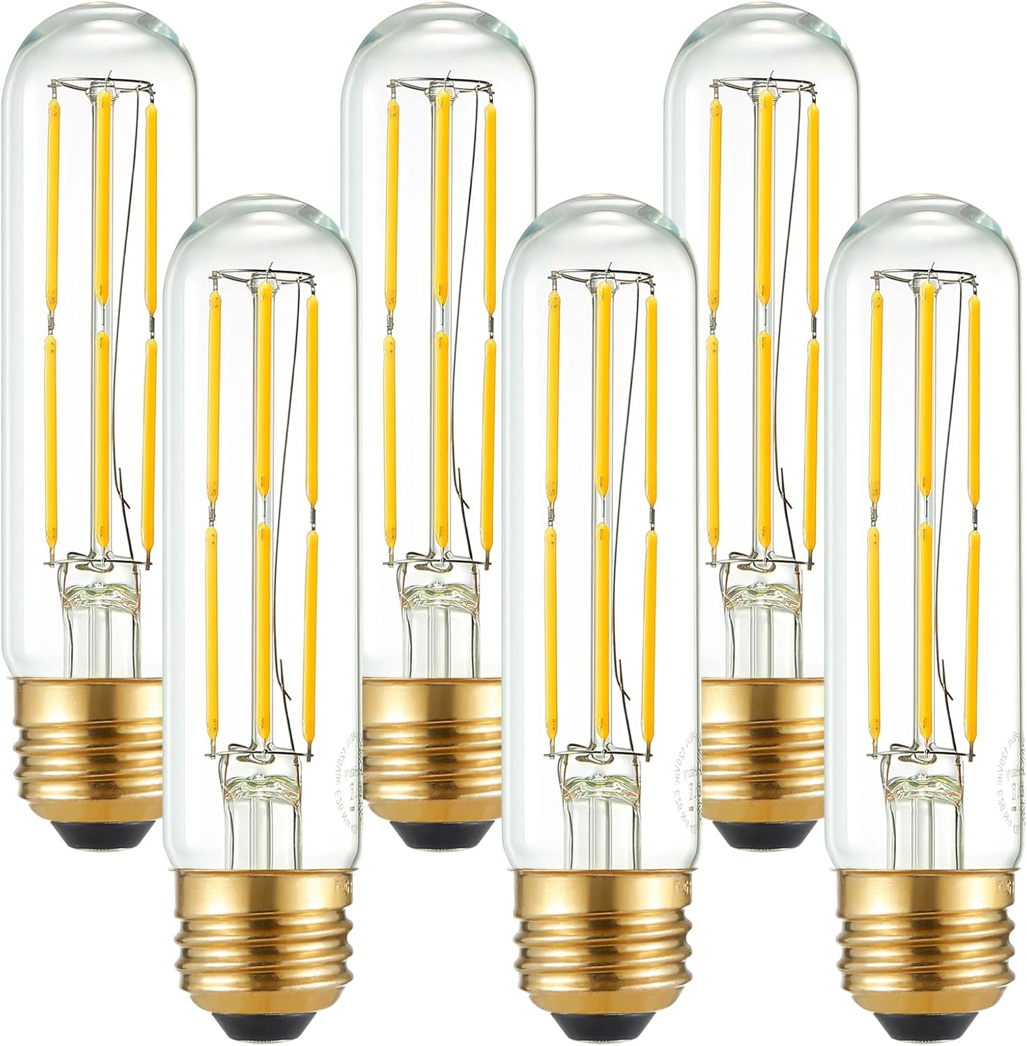 Arberlic 5 Inch Tubular Light Bulb,6W T10 LED Bulb Equivalent E26 led Bulb 60 watt dimmable,Neutral White 4000K,600lm,CRI85+,AC120V,Clear Glass Long E26 Edison Bulb,Flicker-Free,Pack of 6