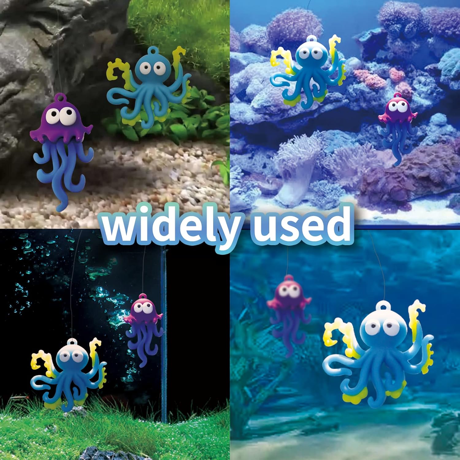 Aquarium Ornament, 2 Pcs Fish Tank Decorations Floating Decor Octopus with Floating Device,Cute Fish Tank Accessories for All Kinds of Simulated Underwater World