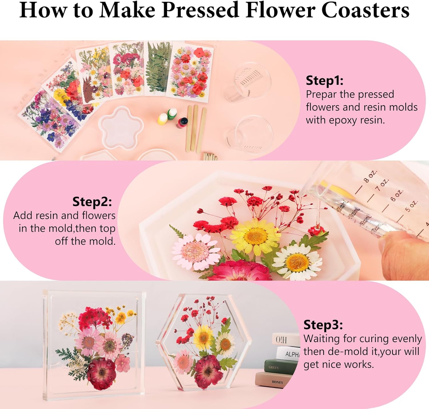 NESCCI 420 Pcs Dried Pressed Flowers for Resin,Real Nature Dried Flowers for Crafts Bulk Dry Flowers Leaves Kit Used for Resin Molds Scrapbooking DIY Art Crafts Candle Soap Making Nails Décor