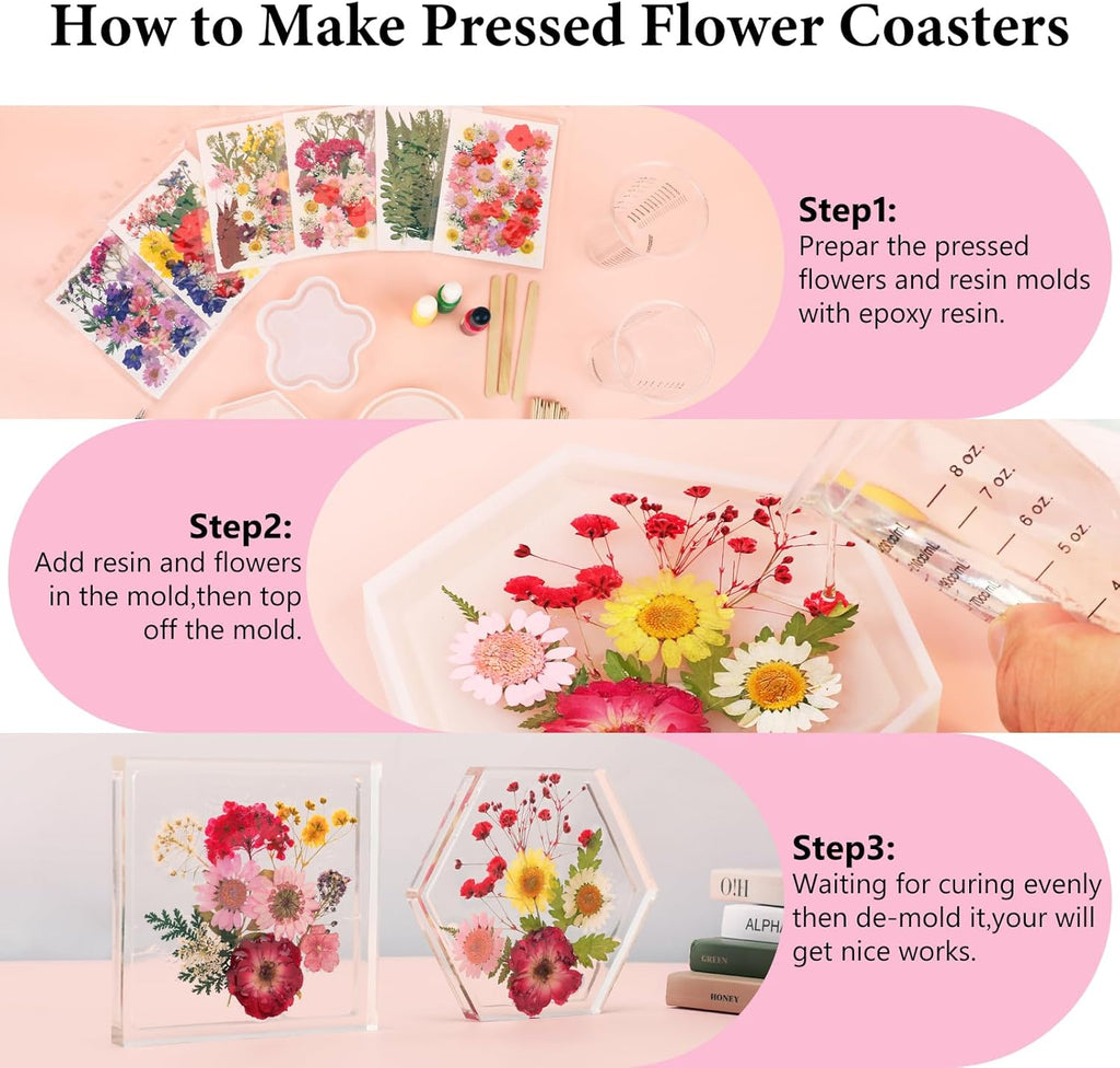 NESCCI 210 Pcs Dried Pressed Flowers for Resin,Real Nature Dried Flowers for Crafts Bulk Dry Flowers Leaves Kit Used for Resin Molds Scrapbooking DIY Art Crafts Candle Soap Making Nails Décor