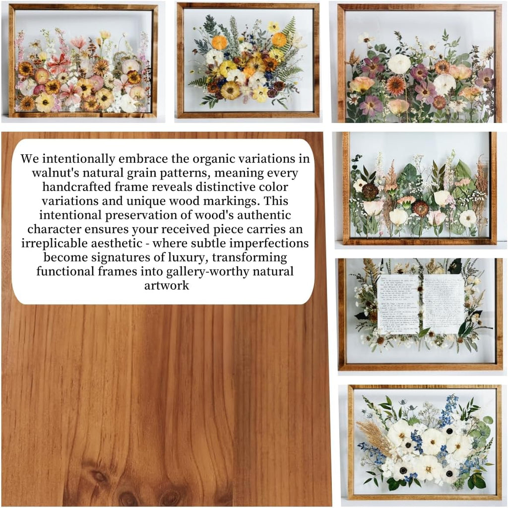 Floating Frames 16x20 Walnut Shadow Box Frame For Pressed Flower Floater Double Glass Pressed Flower Floating Frame 20x24 Bouquet Frames For Wedding Memory