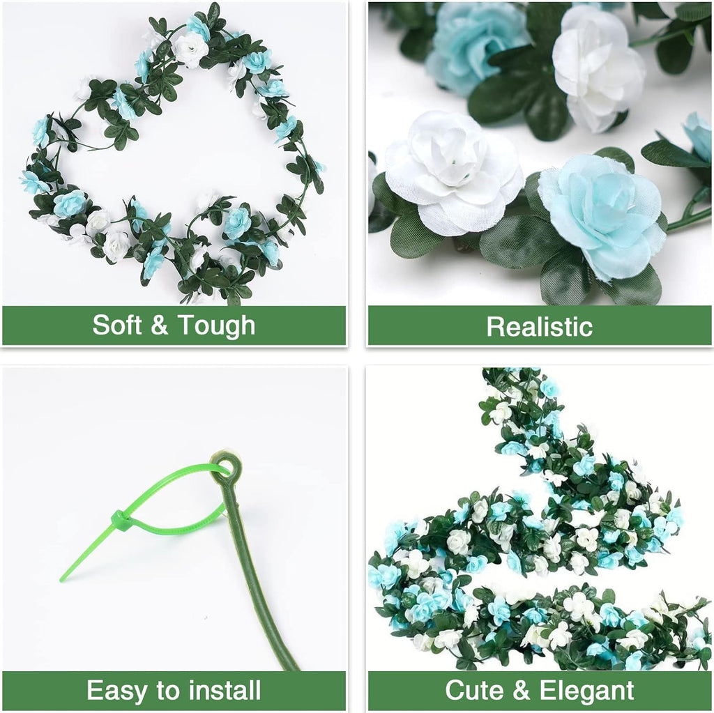 BLEUM CADE 5Pcs 41Ft Flower Garland Artificial Rose Vines for Bedroom, Cute Fake Hanging Flower Vines Floral Garland Decorations for Wedding Party Wall Room Decor Aesthetic