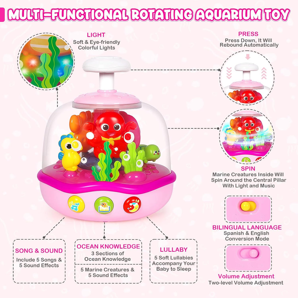 Baby Toys 6-12 Months, Musical Aquarium Infant Toys for 7 8 9 10 11 Months, Early Learning Educational Toy with Sound, Press Glow Spin for Cause and Effect, Christmas Birthday Gifts for Girls