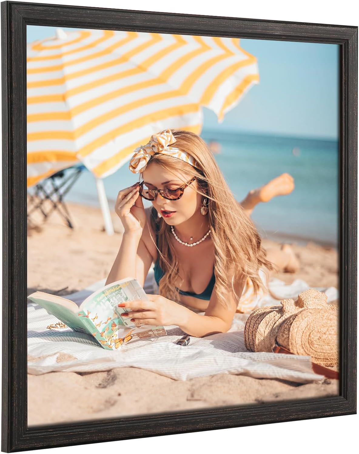 18x18 Wood Frame Black, Rustic Natural Wooden 18x18in Poster Picture Frame, Distressed 18 x 18inch Woodgrain Gallery Photo Frame with HD Plexiglass, Horizontal Vertical Wall Mounting Display 1pcs