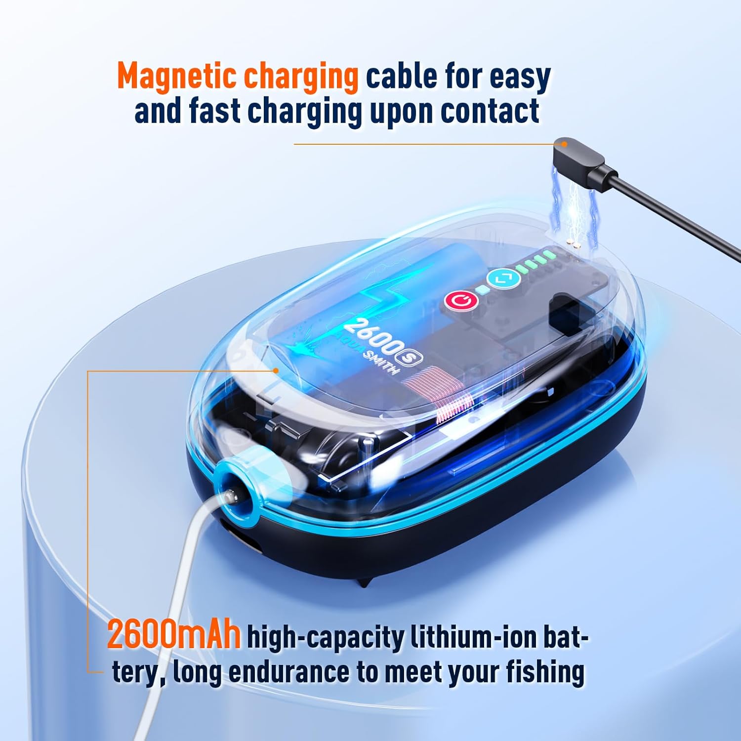 Bait Aerator,Rechargeable Aerator for Fish,IPX7 Waterproof, Suitable for Outdoor Fishing, Power Outage Emergency air Pump, Built-in Battery 2600mah, (1.5W 24GPH) Maximum Battery Life of 115 Hours