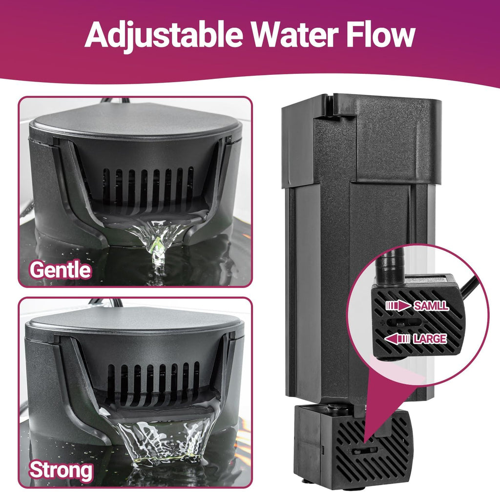 Quiet Internal Aquarium Filter, 3-Stage Bio Filtration Low-Level Waterfall 5W Power Fish Tank Filter with Protective Grate for Up to 20 Gallon Betta Turtle Shrimp Tank, 90GPH (Filter)
