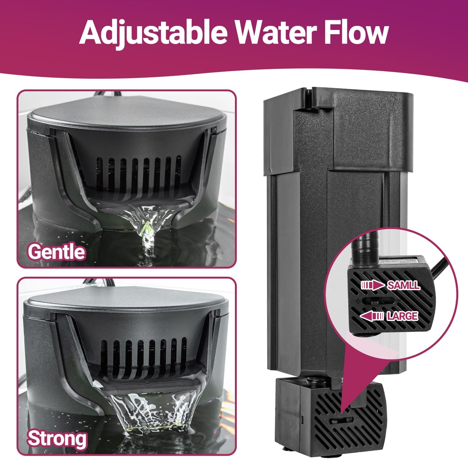 Quiet Internal Aquarium Filter, 3-Stage Bio Filtration Low-Level Waterfall 5W Power Fish Tank Filter with Protective Grate for Up to 20 Gallon Betta Turtle Shrimp Tank, 90GPH (Filter)