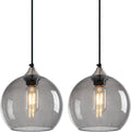 Light Grey Glass Pendant Lights Kitchen Island Lighting Globe Pendant Light Fixtures Modern Pendant Lighting for Bedroom Living Dining Room Light Fixture (7.87 in, 2 Pack)