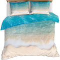 Sea Waves Duvet Cover Twin Ocean Beach Waves Splash Bedding Set 2 Piece for Kids Bedroom Coastal Sandy Comforter Cover with Zipper Ties & 1 Pillowcases
