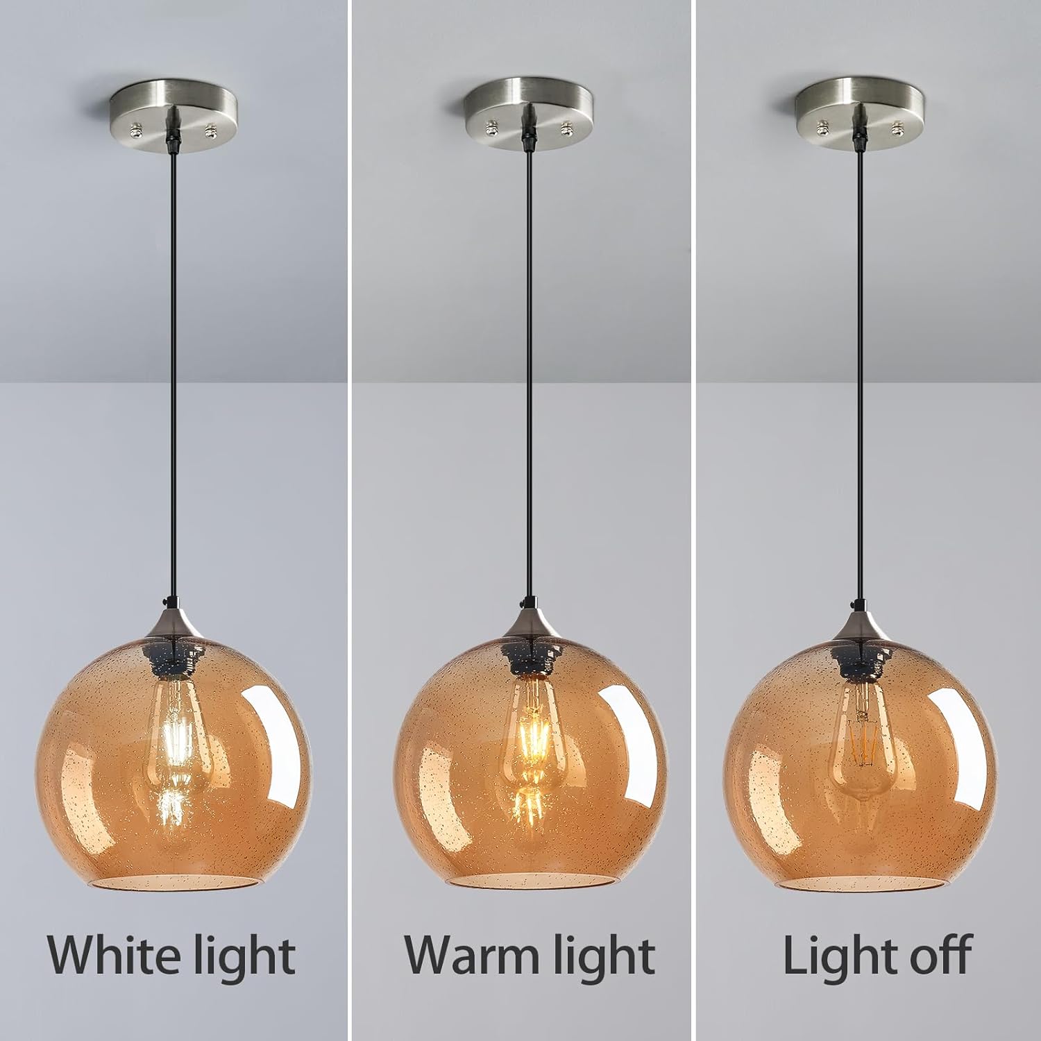 Amber Glass Pendant Lights Kitchen Island Globe Pendant Light Fixtures Modern Pendant Lighting for Bedroom Living Dining Room Light Fixture (9.84 in, 1 Pack)