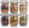 25oz Airtight Glass Jars with Lids, Set of 6 Food Storage Containers & Canisters, Clear Mason Jars with Clamp Seal for Canning, Cereal, Coffee, Pasta, Sugar, Beans & Spices