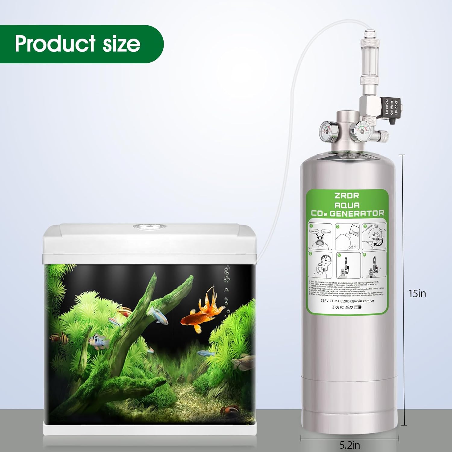 ZRDR 4L Co2 Generator System with Dual Gauge Display Pressure Gauge,DIY Co2 Generator System Kit, Automatic Pressure Relief Valve Bubble Counter for Plants Aquarium, Stable Output