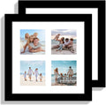 10x10 Picture Frame Set of 2, Real Glass and Black Collage Frame, Display Pictures Four Opening 4x4 With Mat or 10 x 10 Without Mat for Wall Hanging or Tabletop
