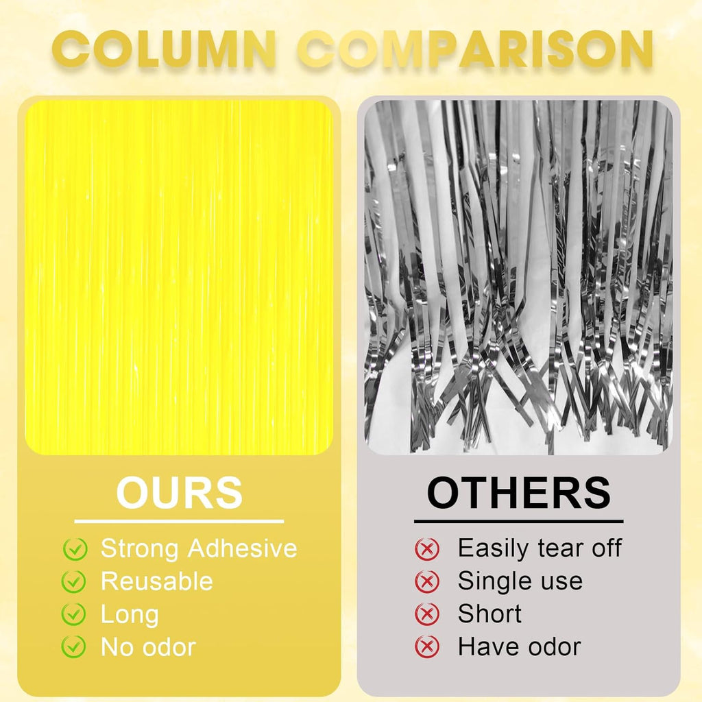 2 Pack Pastel Yellow Tinsel Foil Fringe Curtains, Yellow Party Decorations, Metallic Tinsel Party Streamers Backdrop for Birthday Baby Shower Graduation Gender Reveal Party Decorations