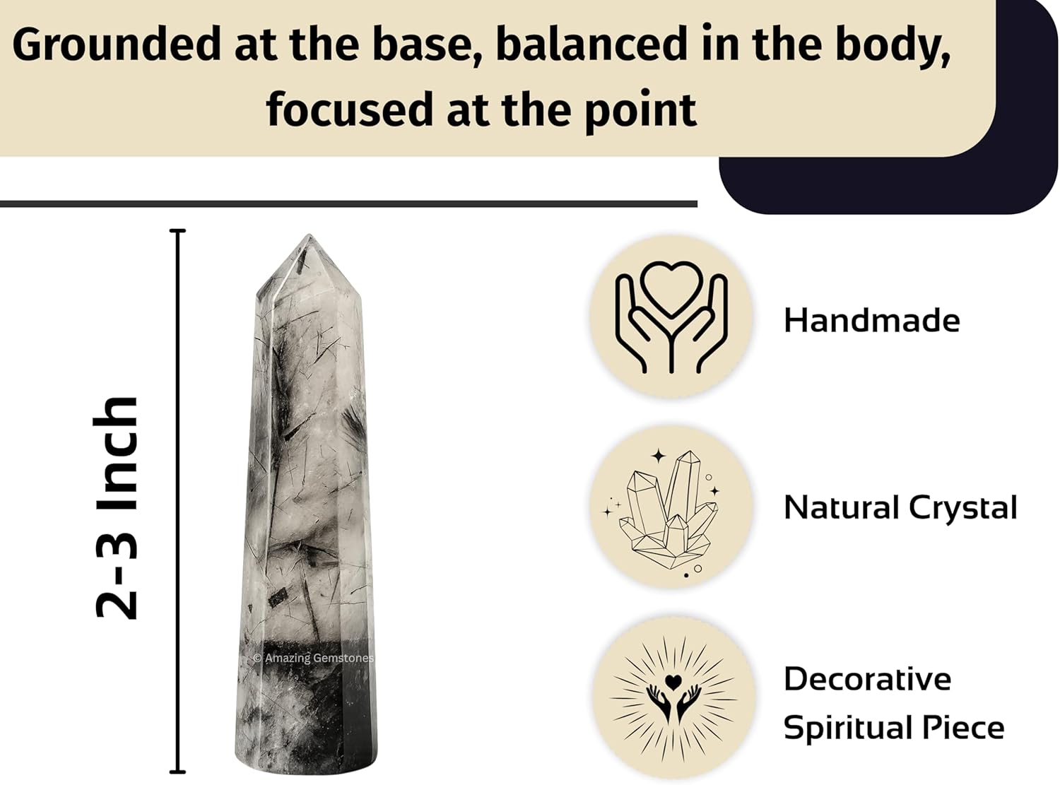 Amazing Gemstone Black Rutilated Quartz Crystal Towers ~ Natural Healing Crystal Point Obelisk for Reiki Healing & Crystal Grid (2" to 3" Inch)