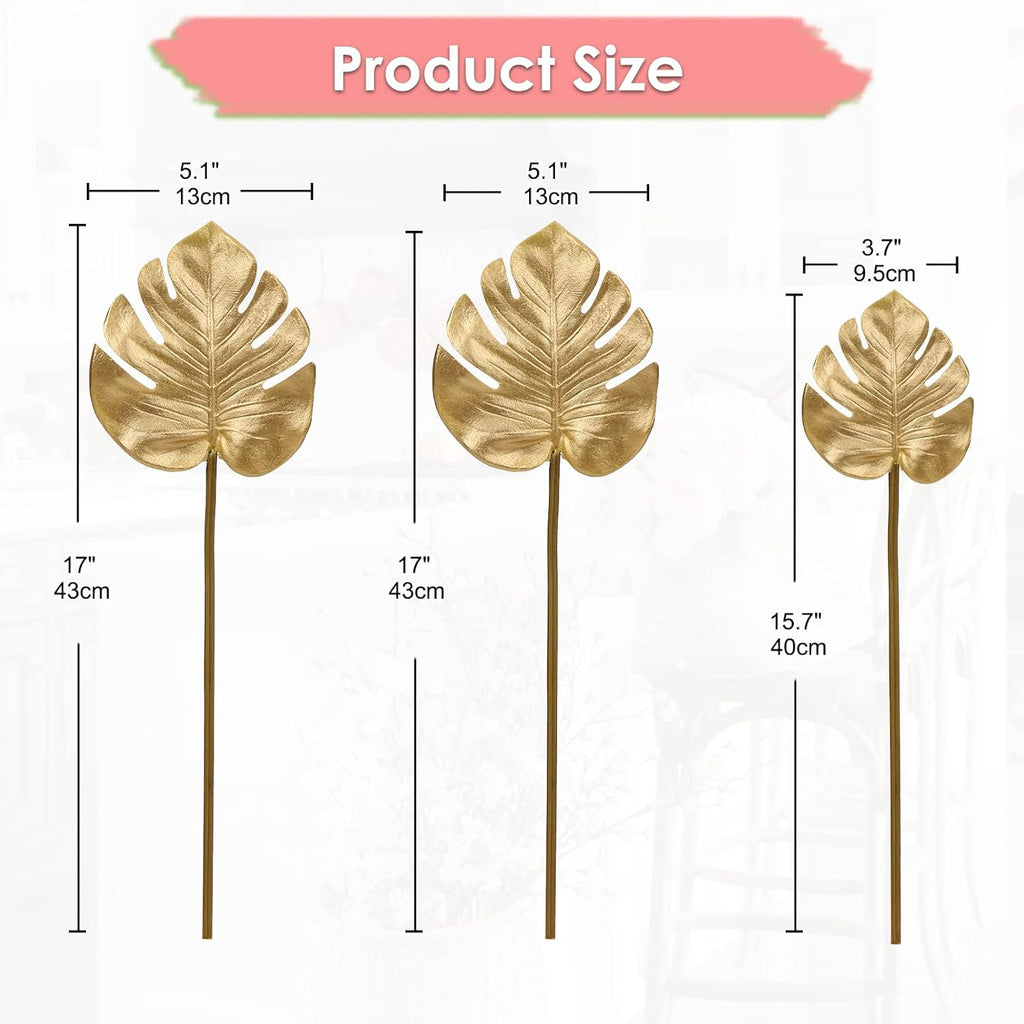 6 Pcs Pu Foam Artificial Monstera Leaf Faux Palm Tropical Leaves Fake Palm Fronds for DIY Wedding Bouquets Fake Leaves for Centerpieces Arrangements Palm Golden Leaf for Party Home Decorations