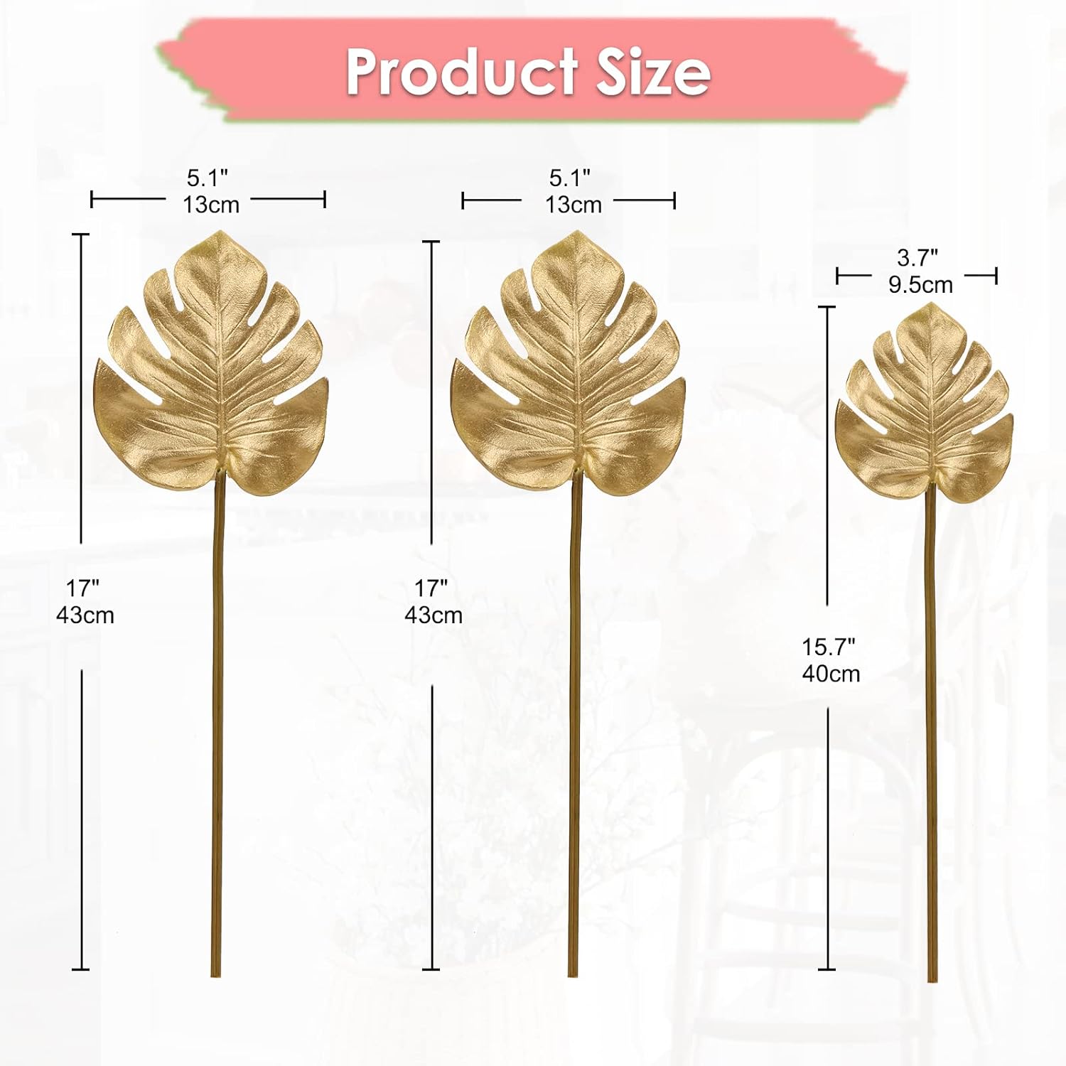 6 Pcs Pu Foam Artificial Monstera Leaf Faux Palm Tropical Leaves Fake Palm Fronds for DIY Wedding Bouquets Fake Leaves for Centerpieces Arrangements Palm Golden Leaf for Party Home Decorations