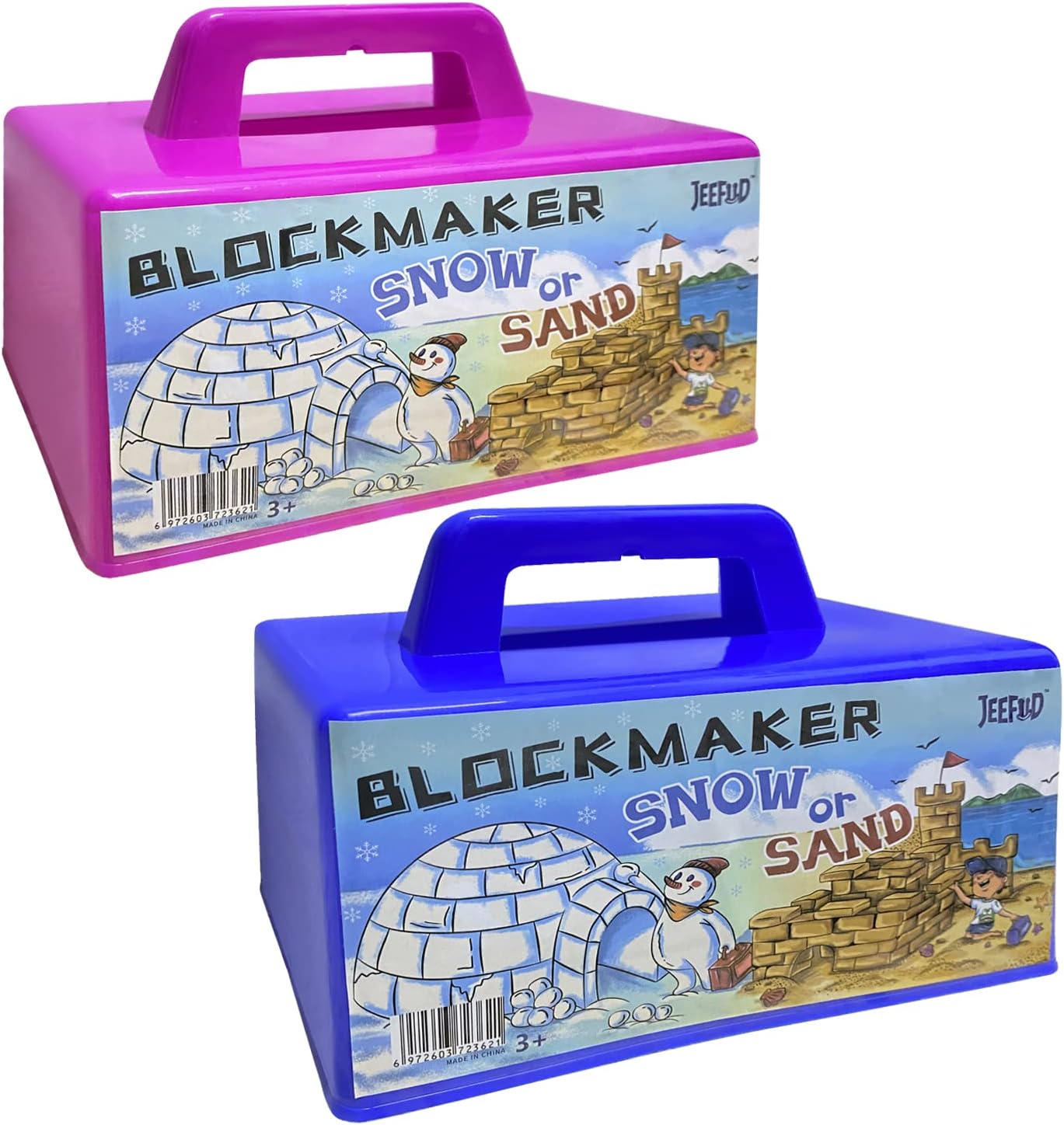 Igloo Fort Block Form Snow Block Maker, Sand Castle Mold, Beach Winter Snow Building Kit Toys for Kids, 2 Pack (Blue & Purple)
