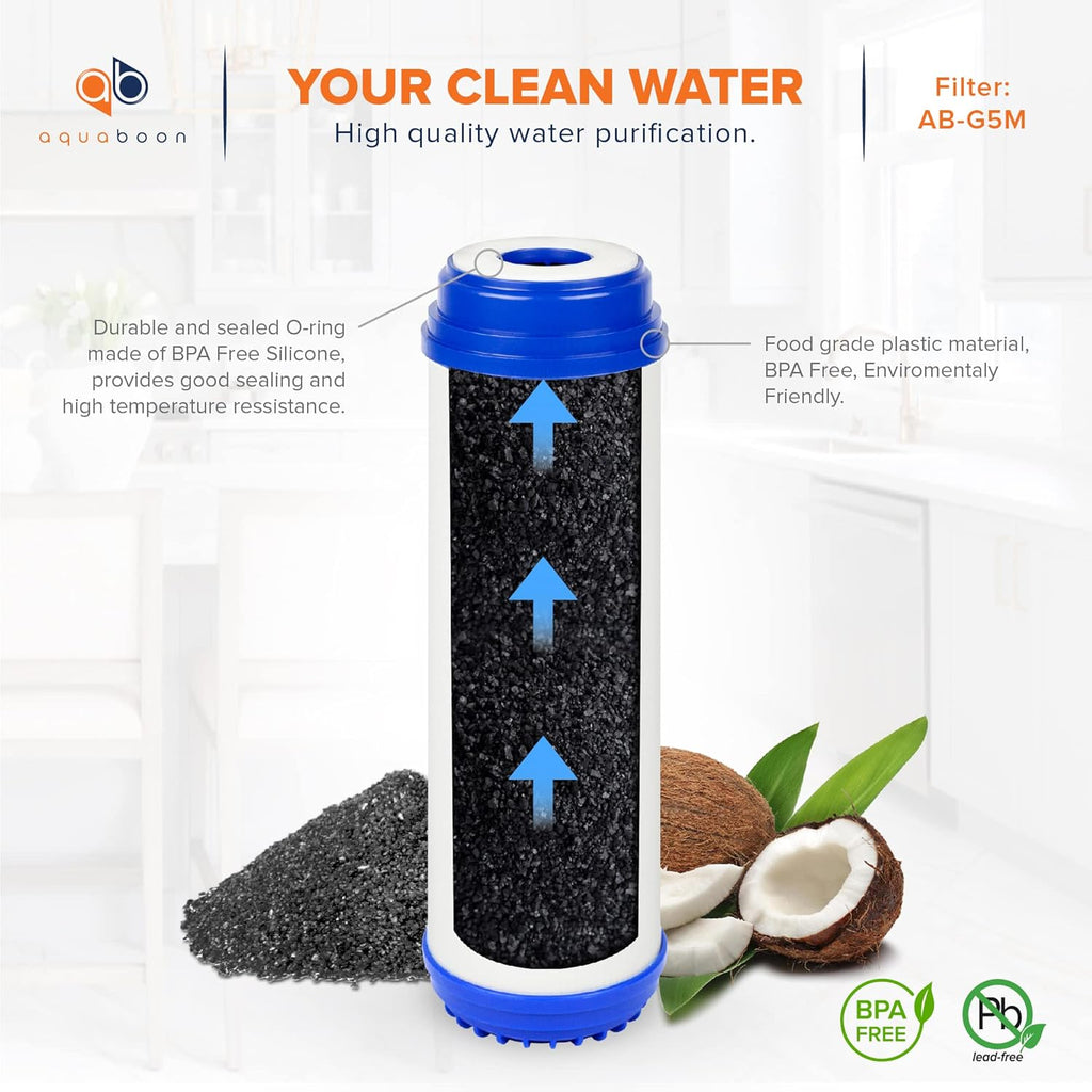 Aquaboon 5 Micron 10 x 2.5 Granular Activated Carbon Water Filter Cartridge GAC Water Filter Replacement Compatible with AP117, GAC-10, GAC1, 6 Pack