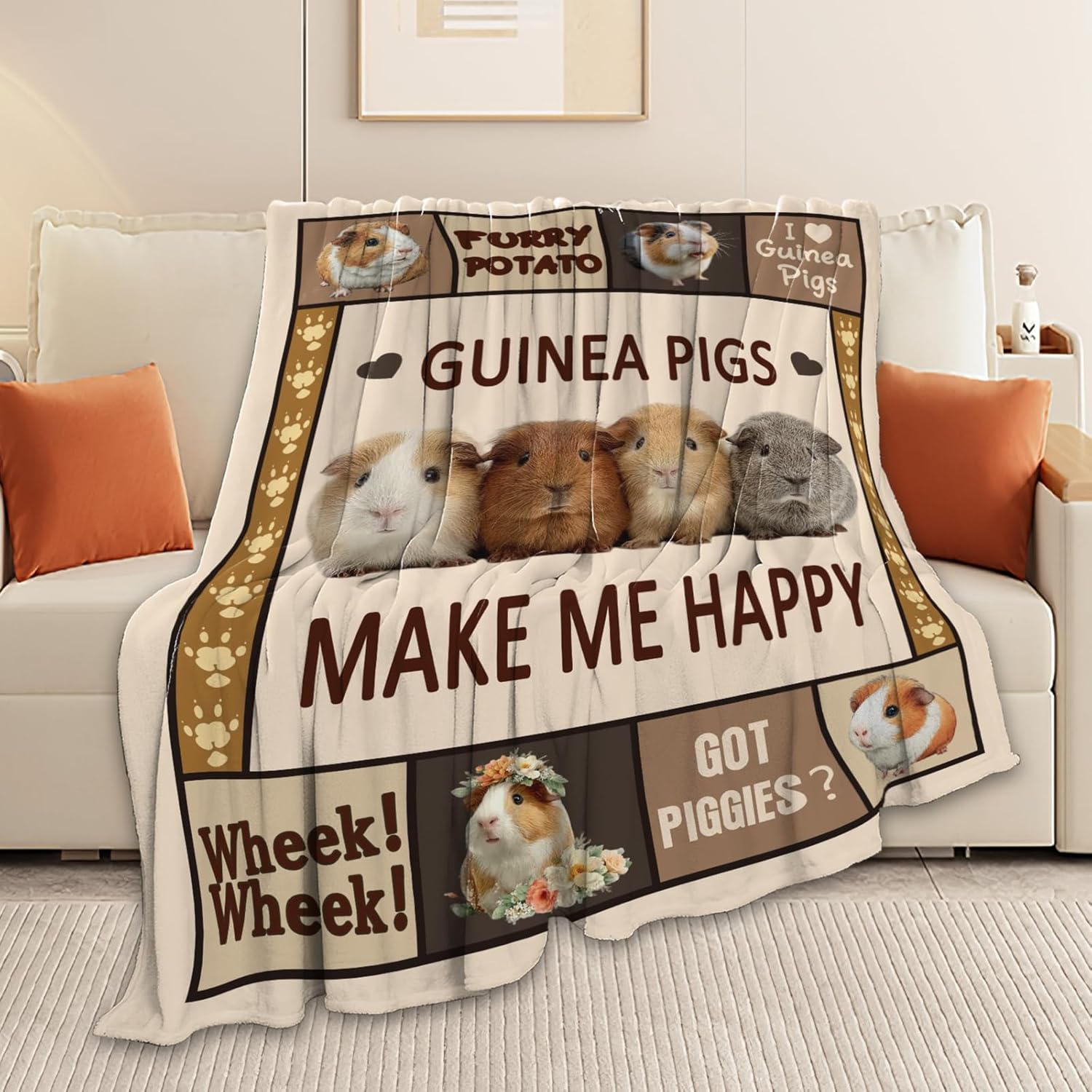 Guinea Pig Throw Blanket Guinea Pig Stuff Gifts for Kids Girls Boys Adults Women Men Soft Cozy Warm Plush Fluffy Fuzzy Fleece Blanket Decor 50''X60''