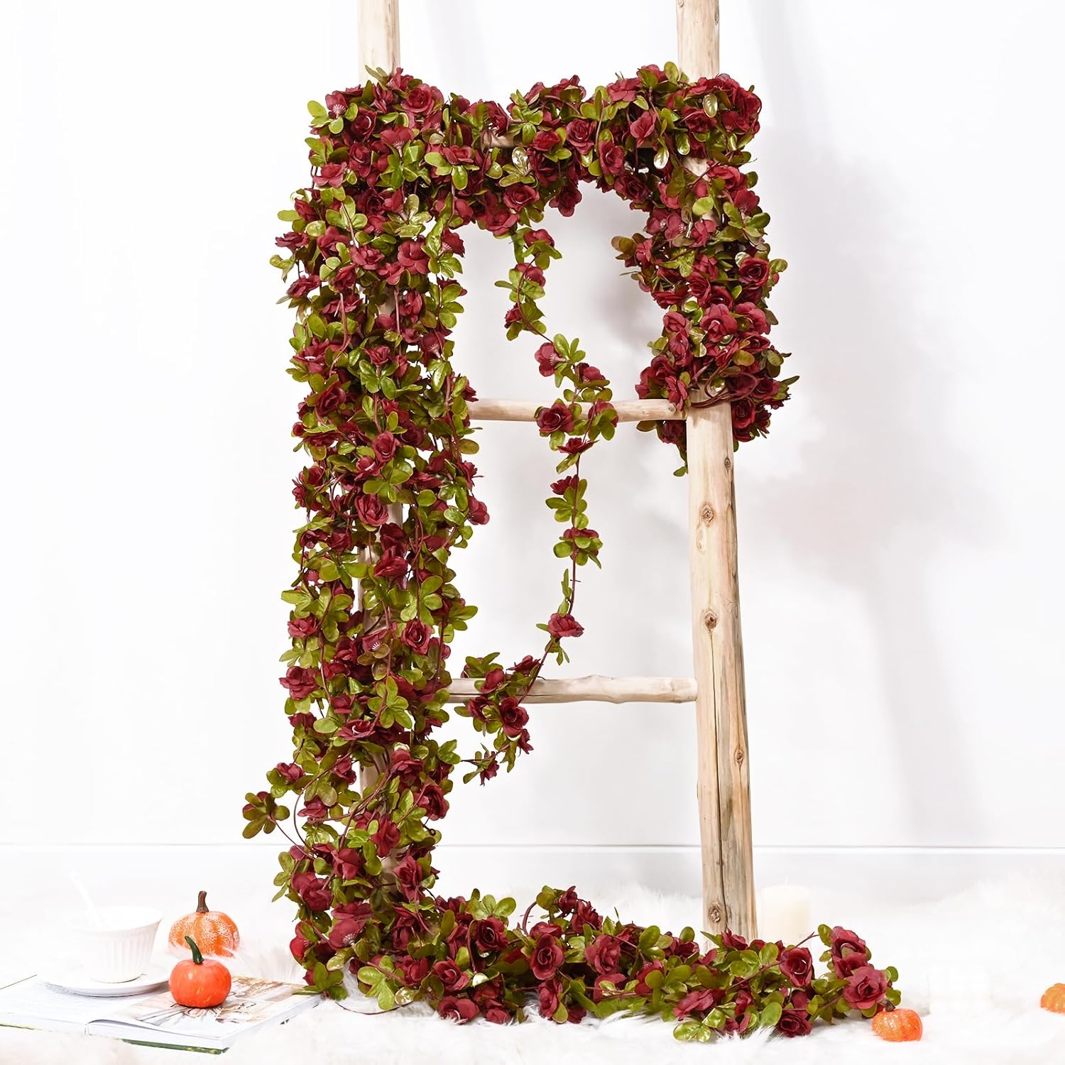 BLEUM CADE 5Pcs 41Ft Flowers Garland Artificial Rose Vines for Bedroom, Cute Fake Hanging Flower Vines Floral Garland Decorations for Wedding Party Wall Room Decor Aesthetic