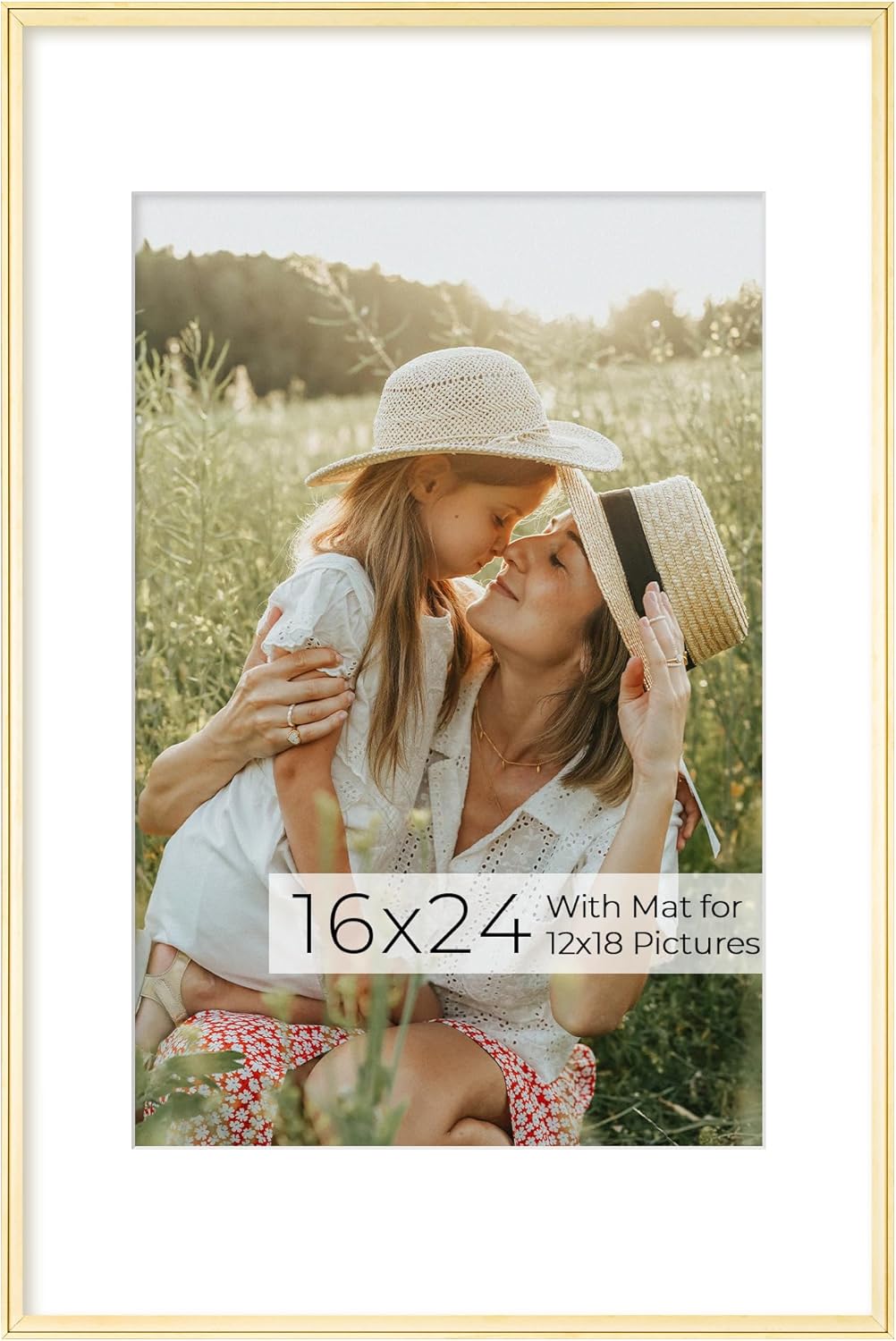 RICHFOCUS Aluminum Picture Frame - 16x24 Gold Metal Frame with Mat for 12x18 Photo, Floating Frame with Tempered Glass - Poster Frame Wall Hook Included for Gallery Wall