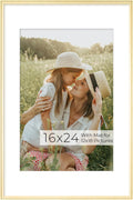 RICHFOCUS Aluminum Picture Frame - 16x24 Gold Metal Frame with Mat for 12x18 Photo, Floating Frame with Tempered Glass - Poster Frame Wall Hook Included for Gallery Wall