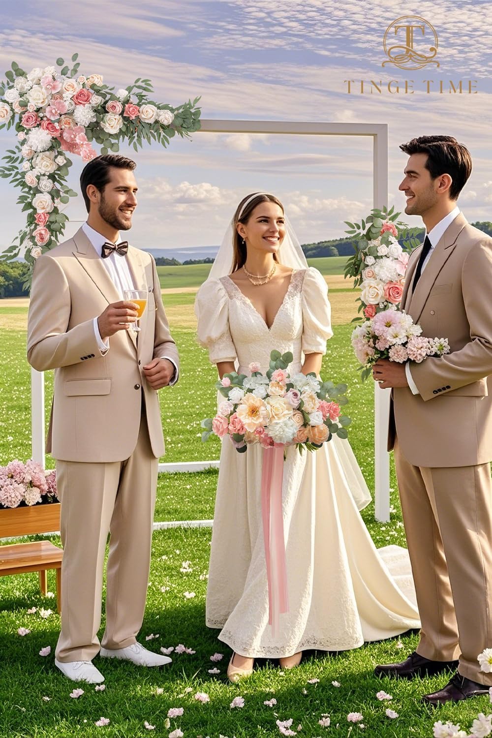 TINGE TIME Artificial Arch Flowers Kit Pack of 5, Wedding Decorations for Reception with Hanging Flowers, Wedding Arch Silk Floral Arrangements Ceremony Backdrop Bridal Shower Outdoor Party Decor
