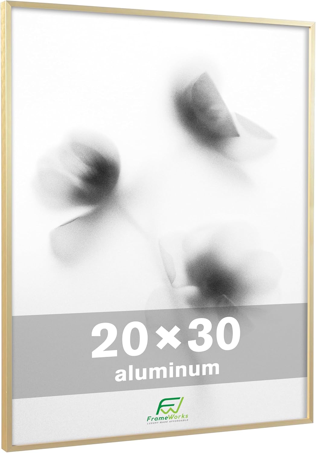 FrameWorks 20x30 Brushed Aluminum Poster Frames – Modern Brushed Metal Design w/Shatterproof Plexiglass, Perfect for Posters, Artwork, Paintings, Wall Displays – Home or Office Decor, Gold - 1 Pack