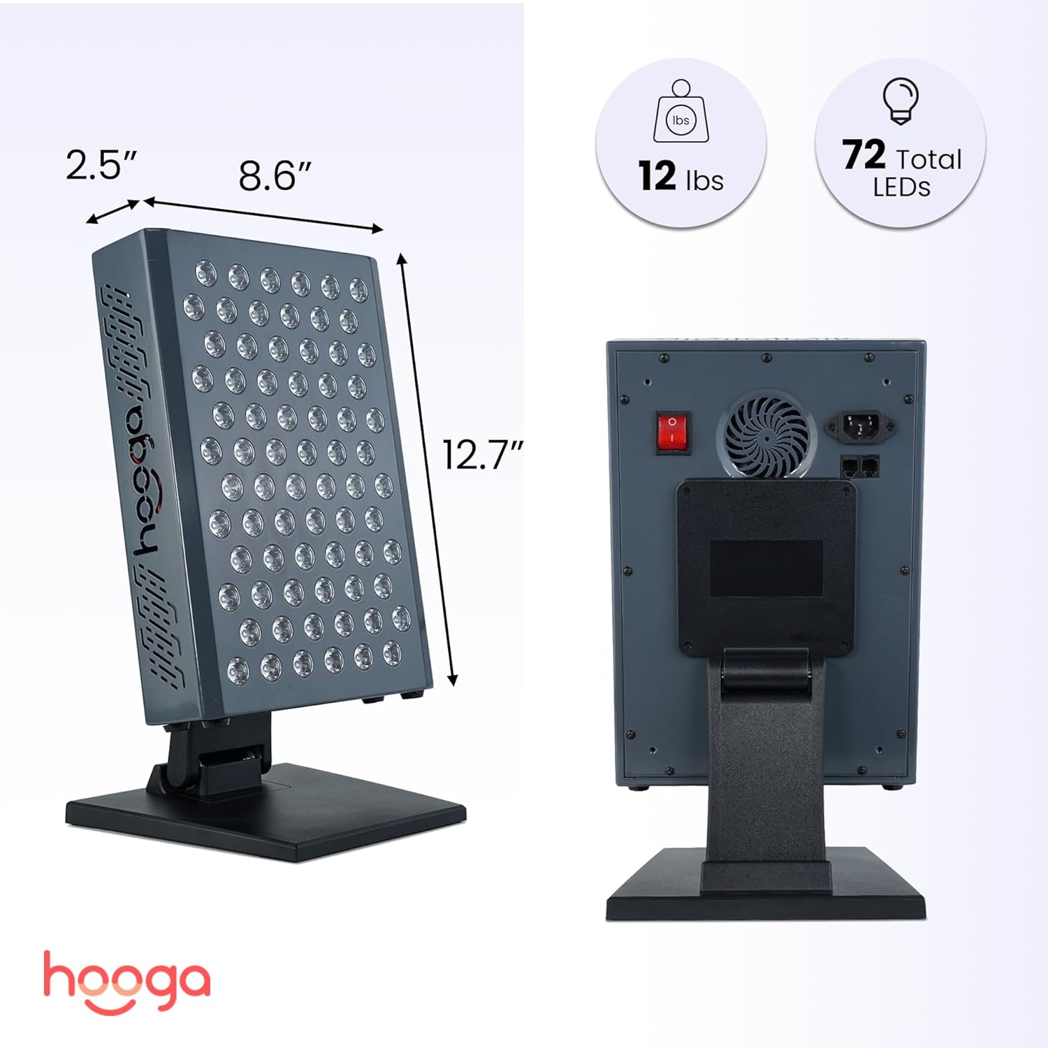 Hooga Red Light Therapy Panel, Red & Near Infrared LED Light with Timer, 72 High-Efficiency Low-Level LEDs (<5 mW), Flicker-Free Ultra Series Wellness and Recovery Device – ULTRA360