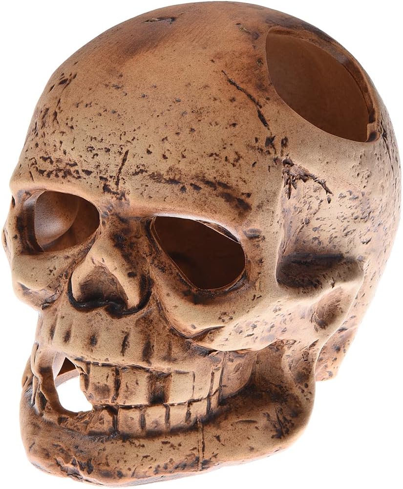 ALEGI Aquarium Decoration Hideaway Rock Cave for Betta Shrimp Cichlid Hiding Breeding Spawning (Ceramic Skull)