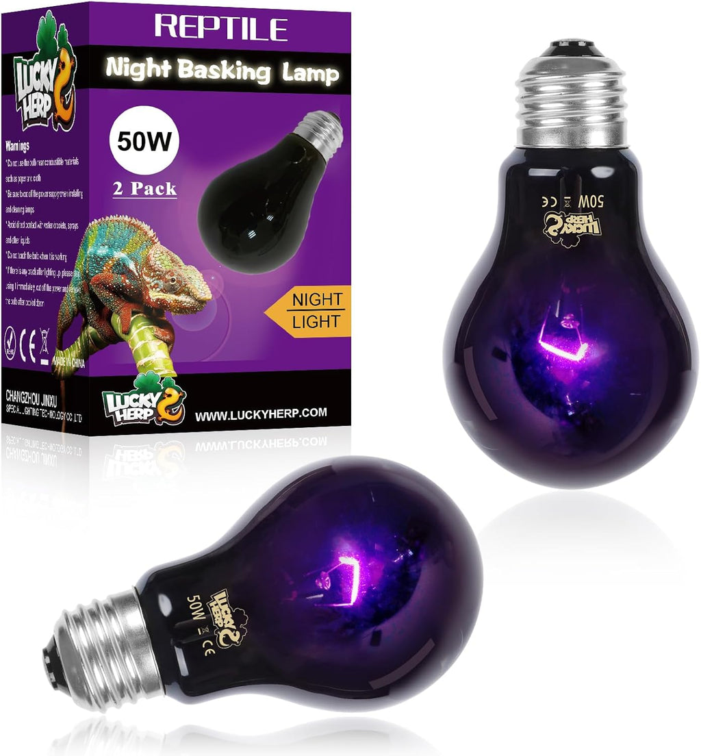 LUCKY HERP Reptile Heat Lamp 50W 2 Pack, Reptile Night Heat Bulb, Reptiles & Amphibians Basking Spot Light Bulb for Bearded Dragon, Lizard, Snake, Turtle, Chameleon