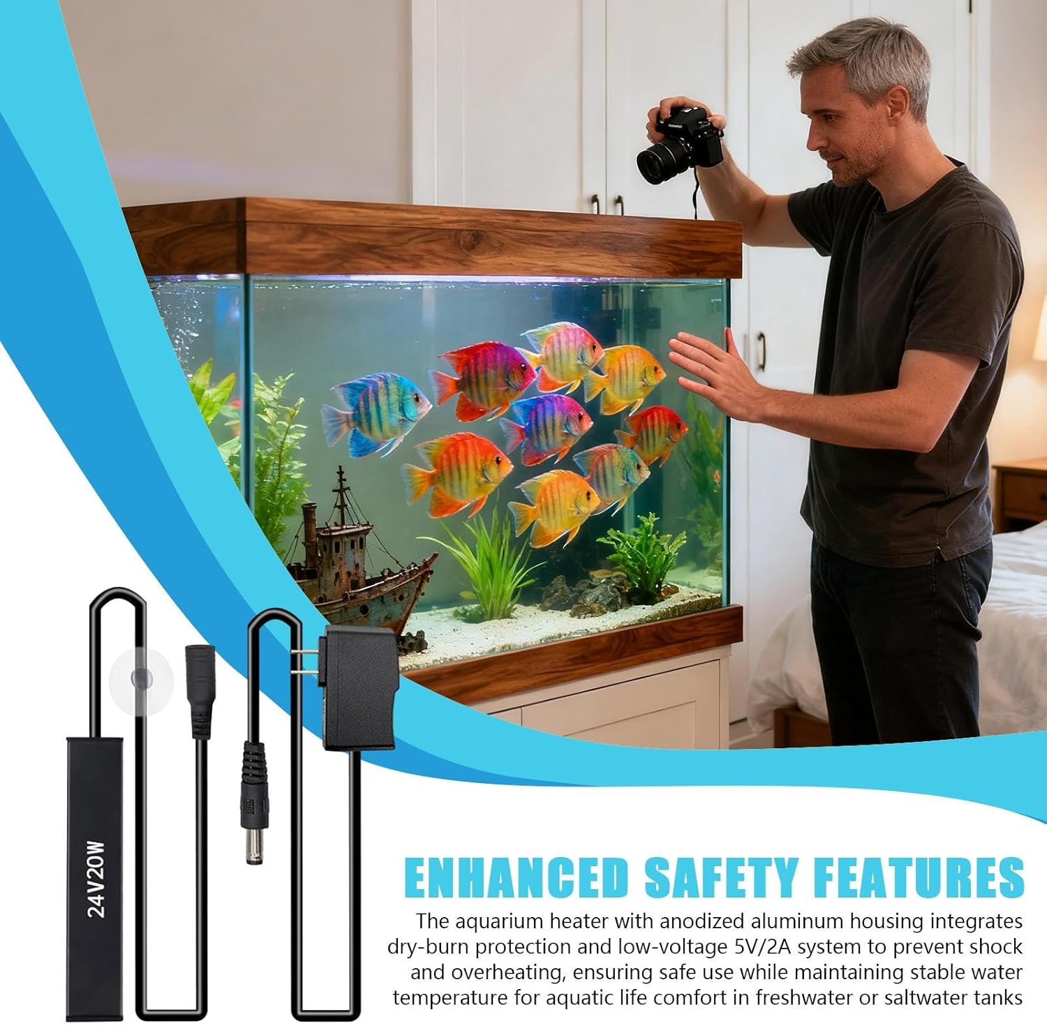 Small Aquarium Heater | Overheat Protection Adjustable 20W,Submersible Aquarium Heater - for Betta Aquatic Pet Saltwater Freshwater Home Indoor Office Breeding