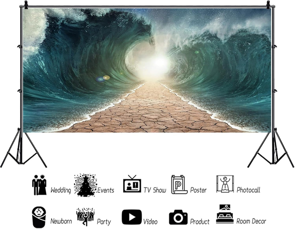 Baocicco 15x10ft Moses Divided Sea Pathway Backdrops Photography Background Judaism Catholic Christian Church Religion Backdrop Holiday Holy Day Religious Belief Easter Polyester Photo Studio Props