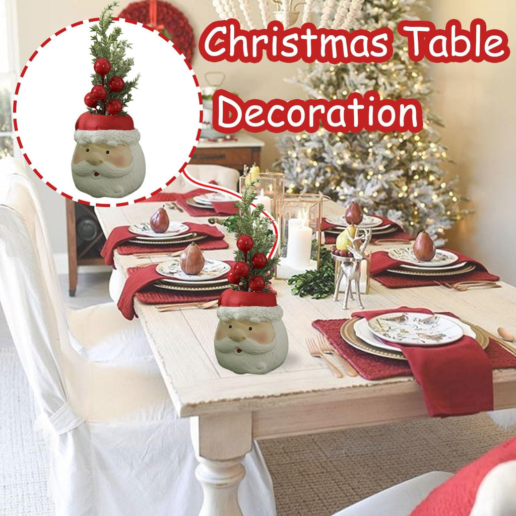 Christmas Tabletop Decorations, Artificial Mini Xmas Tree Decor for Tables Red Berry ＆ Pine Branch with Santa Claus Base Christmas Table Decor for Winter Party Indoor Home Fireplace Mantel Decorations