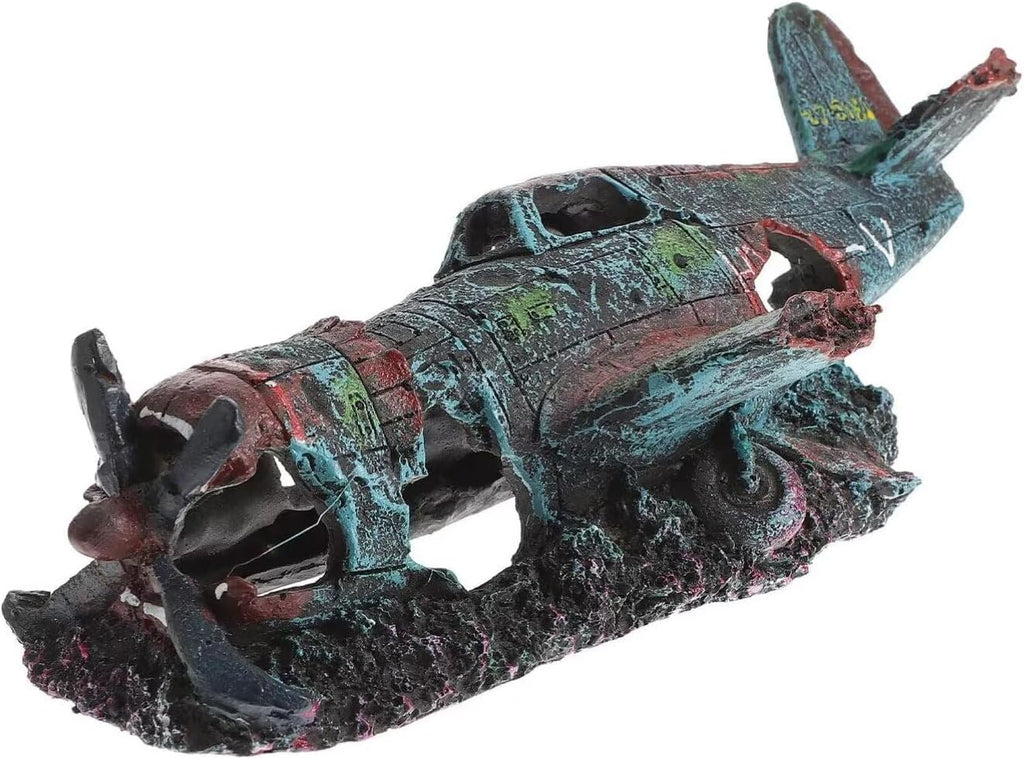 Fish Tank Decoration Fighter Vintage Airplane Ruins Submarine Landscape Fish Shrimp Shelter Cave Hideout Resin Aquarium Decor Turtle Tank Decoration