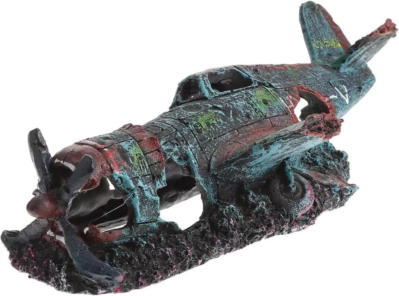 Fish Tank Decoration Fighter Vintage Airplane Ruins Submarine Landscape Fish Shrimp Shelter Cave Hideout Resin Aquarium Decor Turtle Tank Decoration