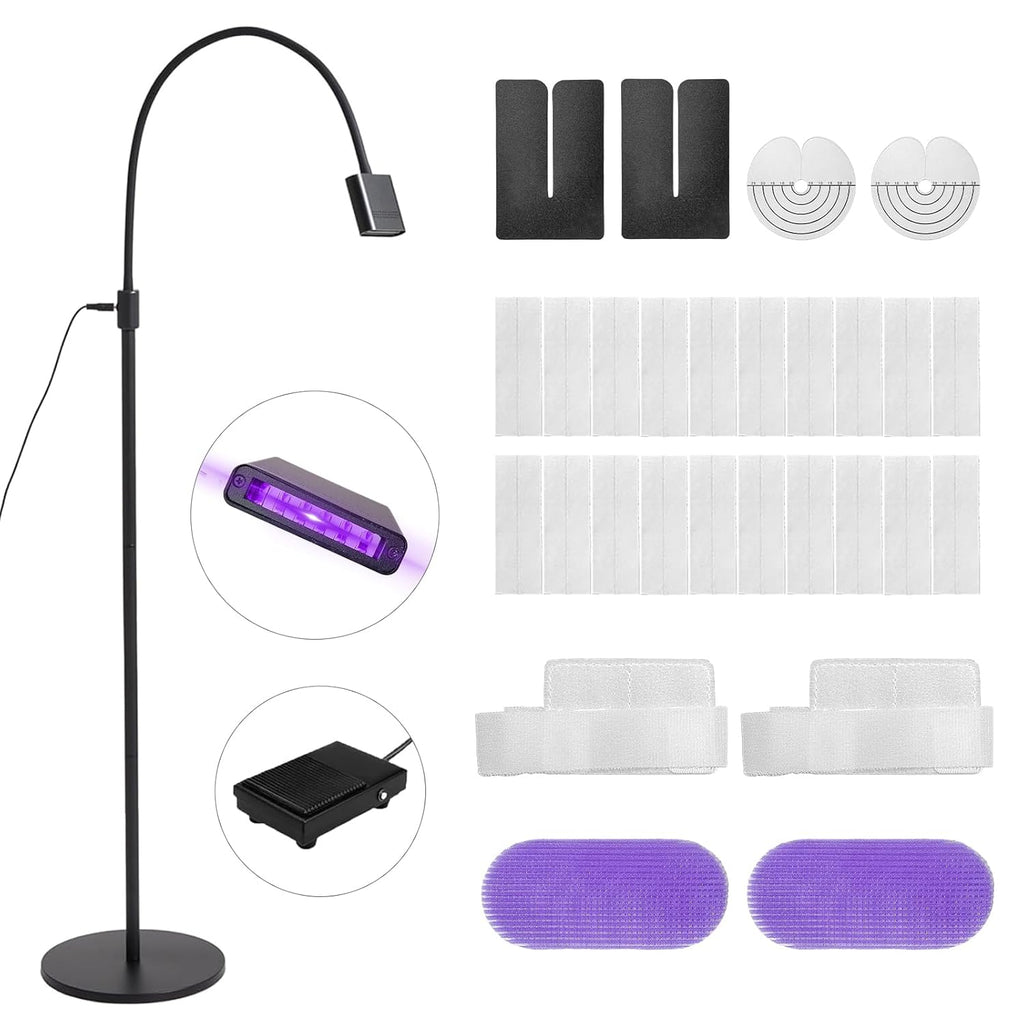 UV Hair Extensions Floor Lamp with Foot Pedal, 15W V Light Hair Extensions Kit, 360°Flexible Adjustable & Bendable Gooseneck UV Hair Extension Lamp Beauty Salon, Rapid Dry in 2-3 Seconds, Dark Black