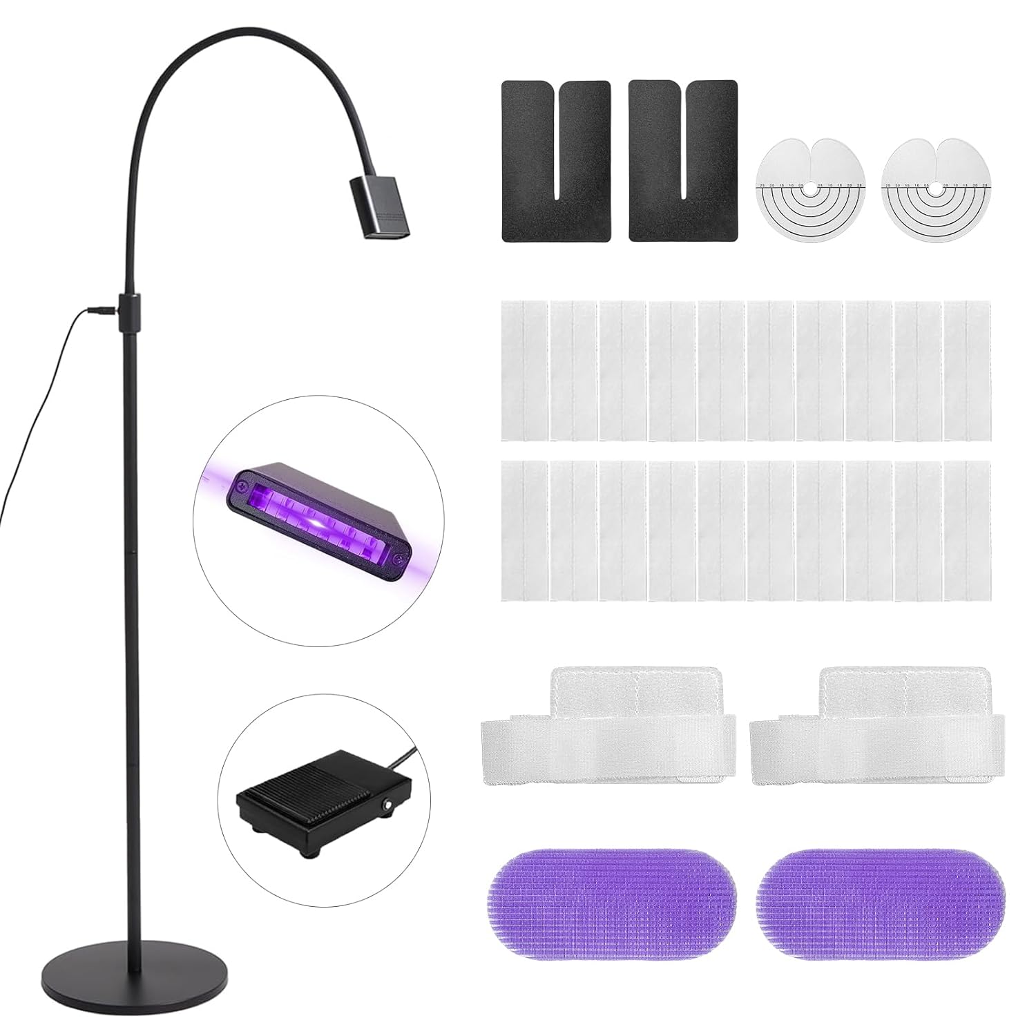 UV Hair Extensions Floor Lamp with Foot Pedal, 15W V Light Hair Extensions Kit, 360°Flexible Adjustable & Bendable Gooseneck UV Hair Extension Lamp Beauty Salon, Rapid Dry in 2-3 Seconds, Dark Black