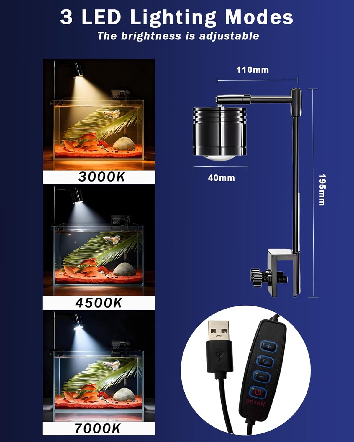 Fish Tank, 3 Gallon Ultra-Clear Glass Fish Aquarium, with Separator Plate for Betta, Fish Tank Starter kit with Filter and Adjustable Led Light, White