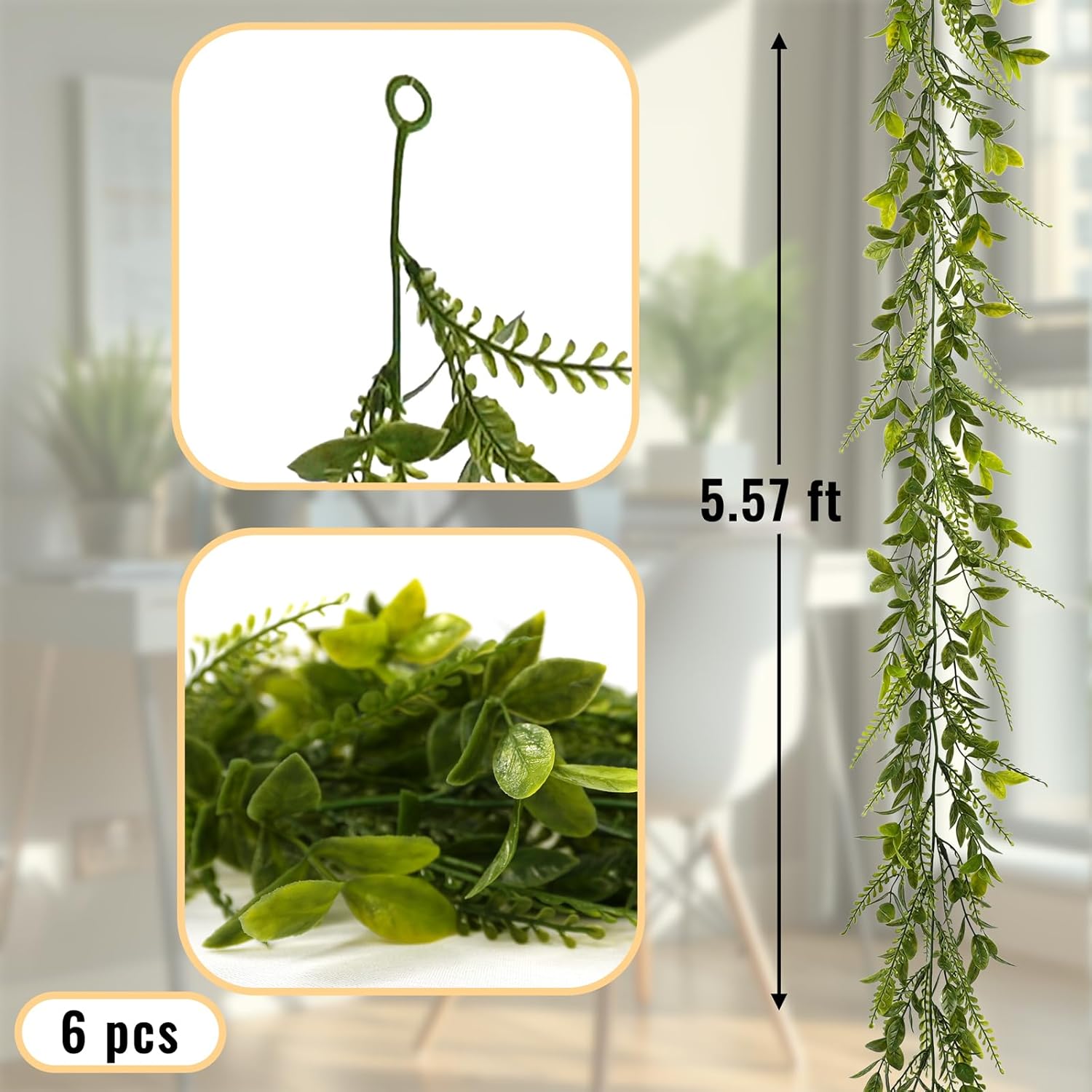 6 Pack 5.57ft Artificial Greenery Garland, Leaf Garland for Room Decor, Garlands for Decoration, Fake Vines Hanging Plants for Home Bedroom Garden Wall Wedding Decor-042