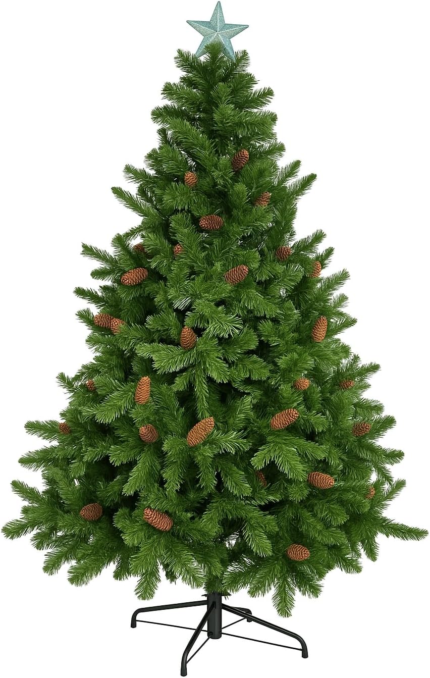Christmas Tree with Topper – Artificial Pine Tree – Multiple Sizes & Colors (Green, 6ft)