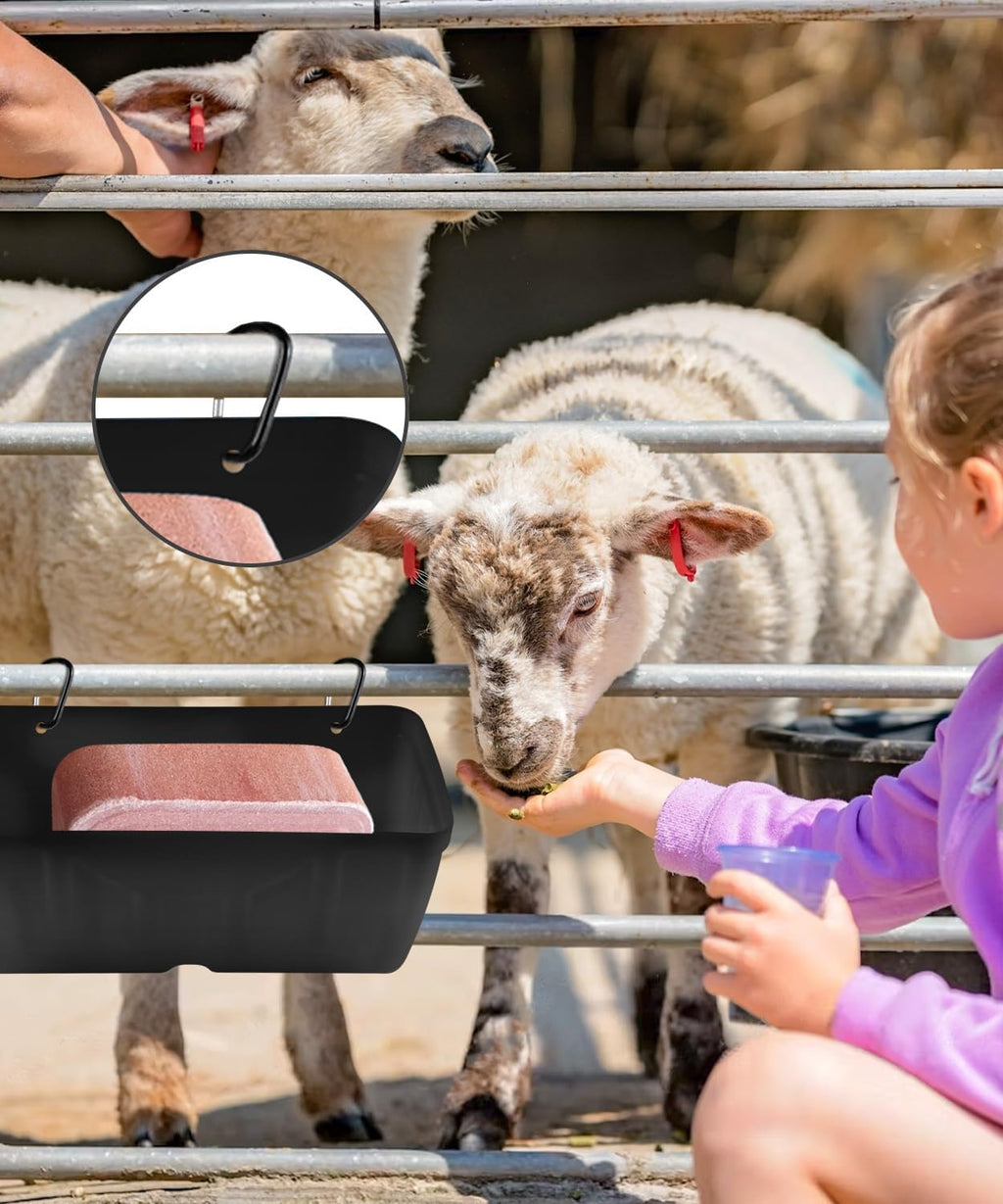 Chicken Feeder, 2 Pack, Poultry Feeders and Waterers, Hanging Goat Feeder, Livestock Fence Feeder, Feed Trough and Waterer Bucket with Clips, Black