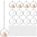 3.15'' Hanging Glass Tealight Holder Globe and Clear K9 Crystal Garland Strands, Hanging Glass Terrarium Containers for Wedding Party Tree Decoration(56 Pcs)