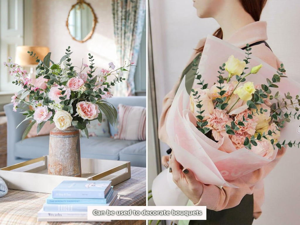 RECUTMS 36PCS Eucalyptus Leaves Stems 15Inch Artificial Green Leaf Branches Plant Bundle for Indoor Outdoor Home Office Wedding Centerpiece Flower Bouquet Floral Arrangement Table Farmhouse Decoration