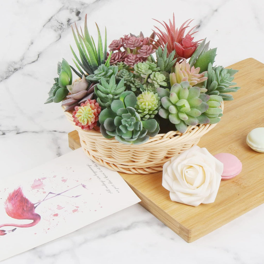 FOIMAS 18pcs Mini Artificial Succulent Plant,Flocked Faux Succulent for Floral Wall Garden Arrangement Home Office Decor,Unpotted