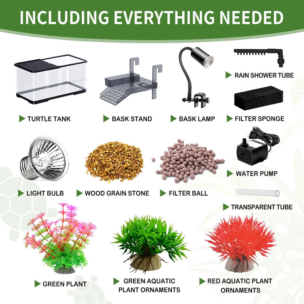 (Tank + Light +Pump + Filter Balls) Turtle Tank Kit, Turtle Tank Starter Kit,Bottom Drainage, Multi-Function Areas for Turtles, Crabs,Fishes, Amphibians,Reptiles. (21.65 x 12.28 x12.28 Inch)