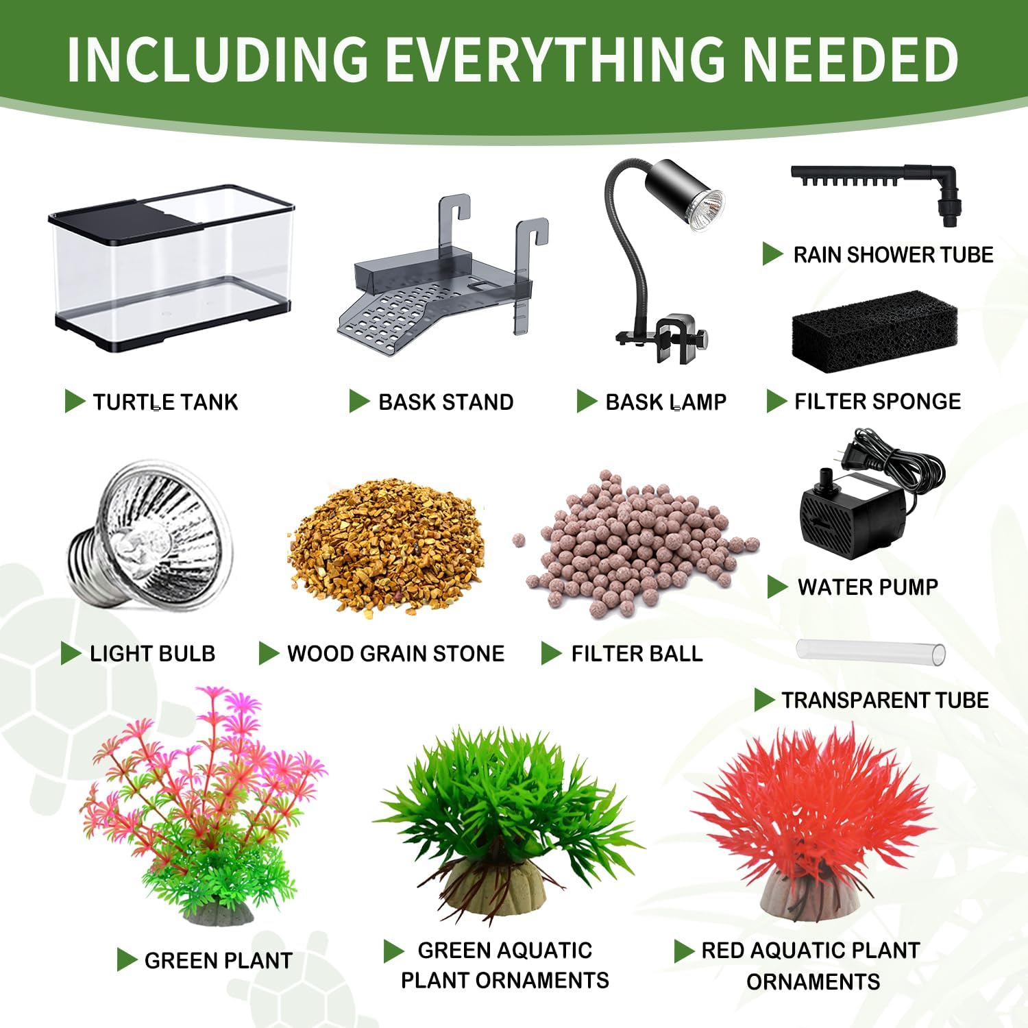(Tank + Light +Pump + Filter + Filter Balls) Turtle Tank Kit, Turtle Tank Starter Kit,Bottom Drainage, Multi-Function Areas for Turtles, Crabs,Fishes, Amphibians,Reptiles. (15.75 x 8.64 x8.64 Inch)