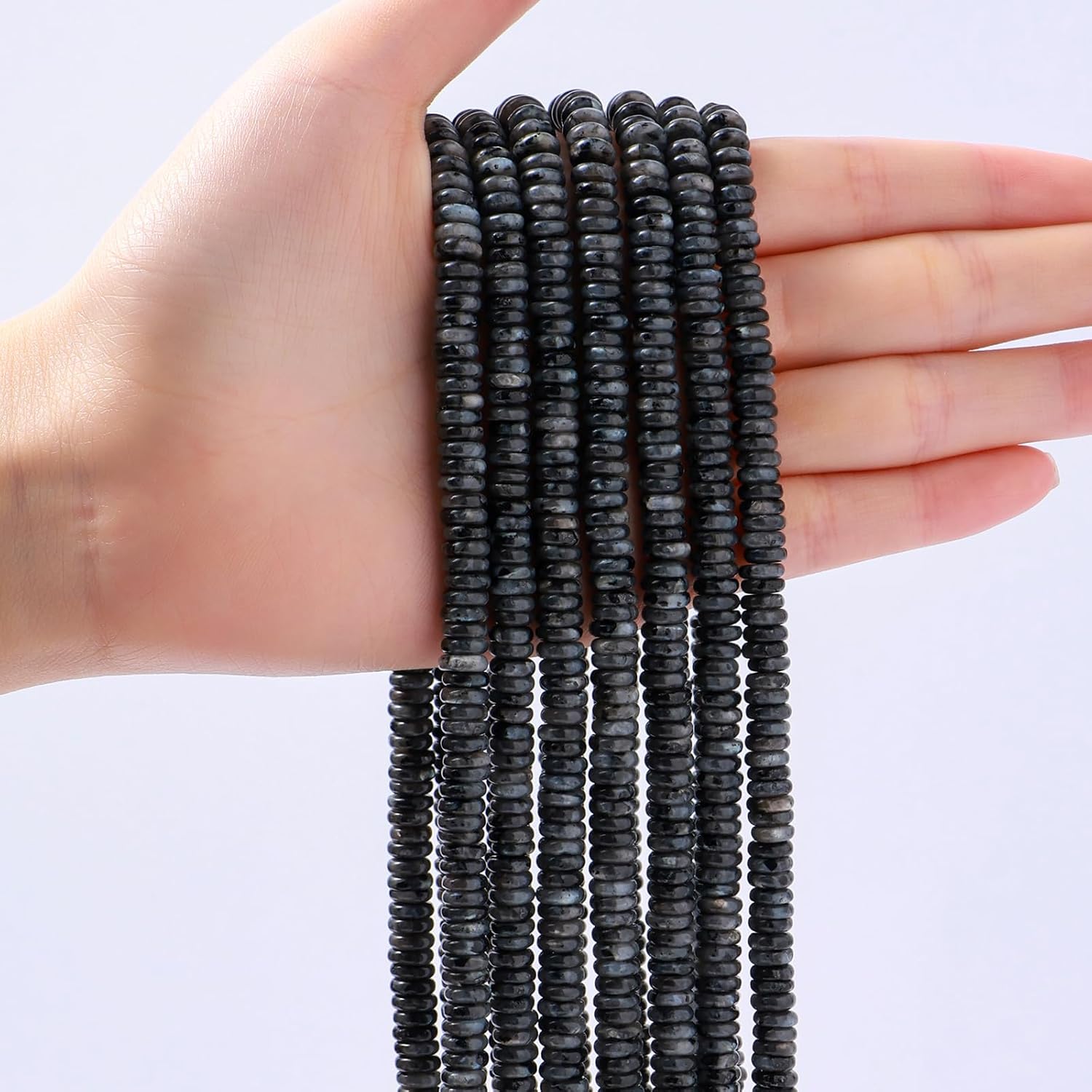 Natural Black Spectrolite Disk Stone Spacer Beads 6x2mm 38cm/str Flat Rondelle Loose Semi Gemstone Caps for Making Bracelets Necklace